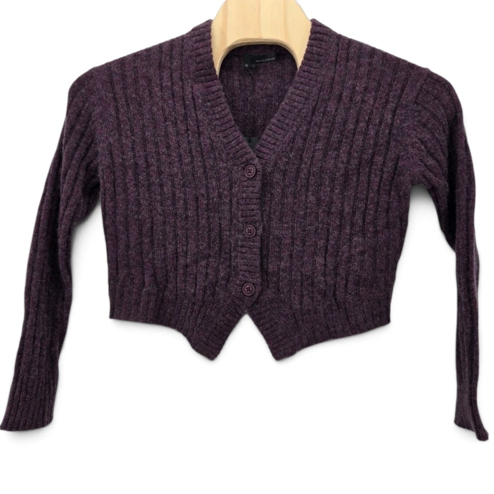 360 Cashmere Cardigan Wool Cashmere Blend Women's XS Purple Luxury Knit Soft NEW